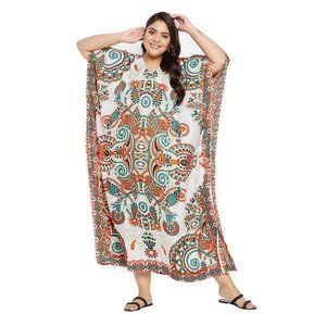 Gypsie Blu Floral Print Kaftan Maxi Dress Night Gowns kimono sleeve for Womens